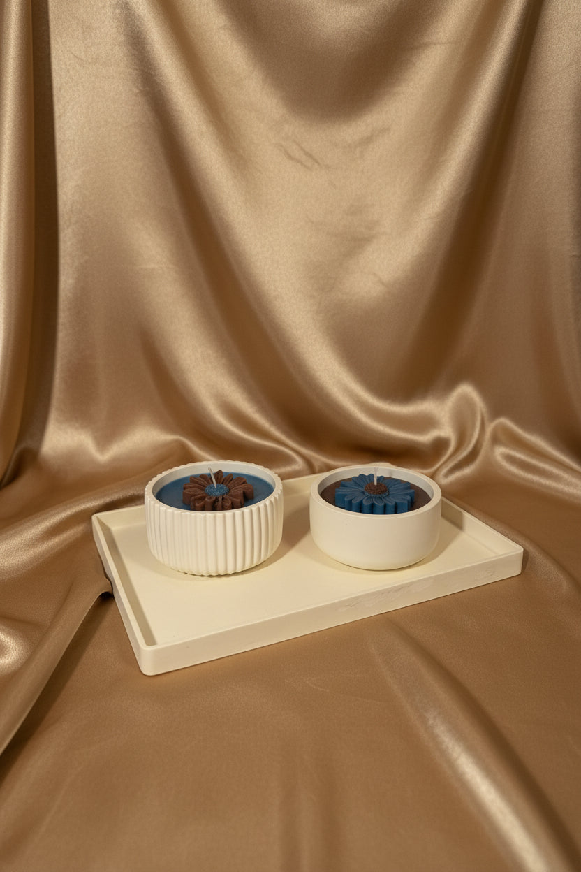 Luxury Daisy Flower Candle Set with Decorative Tray | Handmade Floral Candles | Modern Home Decor Gift