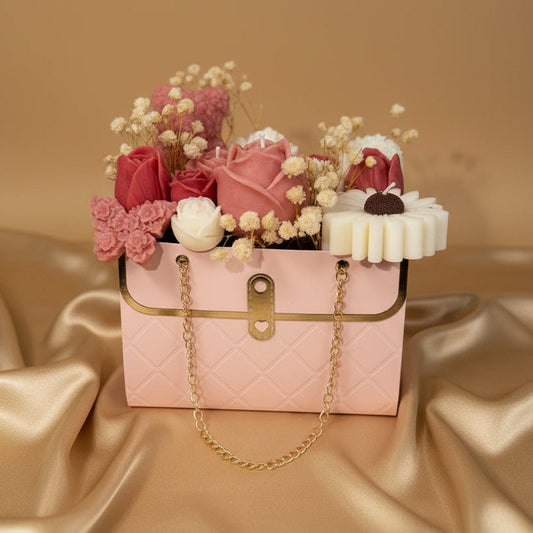 Luxury Candle Gift Bag with Pink Teddy Bear & Flower Candles | Handmade Wax Bouquet, Gift for Her | CandidFeels