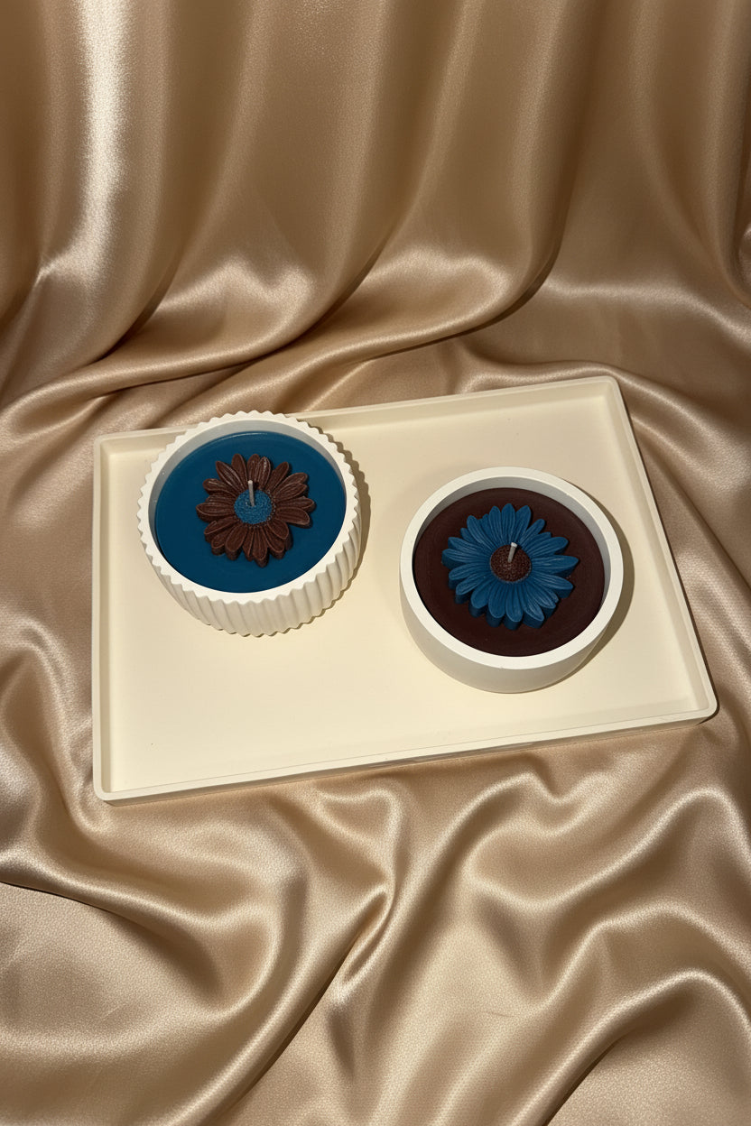 Luxury Daisy Flower Candle Set with Decorative Tray | Handmade Floral Candles | Modern Home Decor Gift