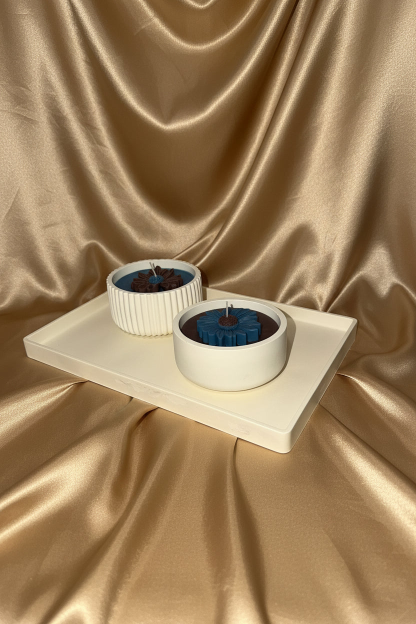 Luxury Daisy Flower Candle Set with Decorative Tray | Handmade Floral Candles | Modern Home Decor Gift