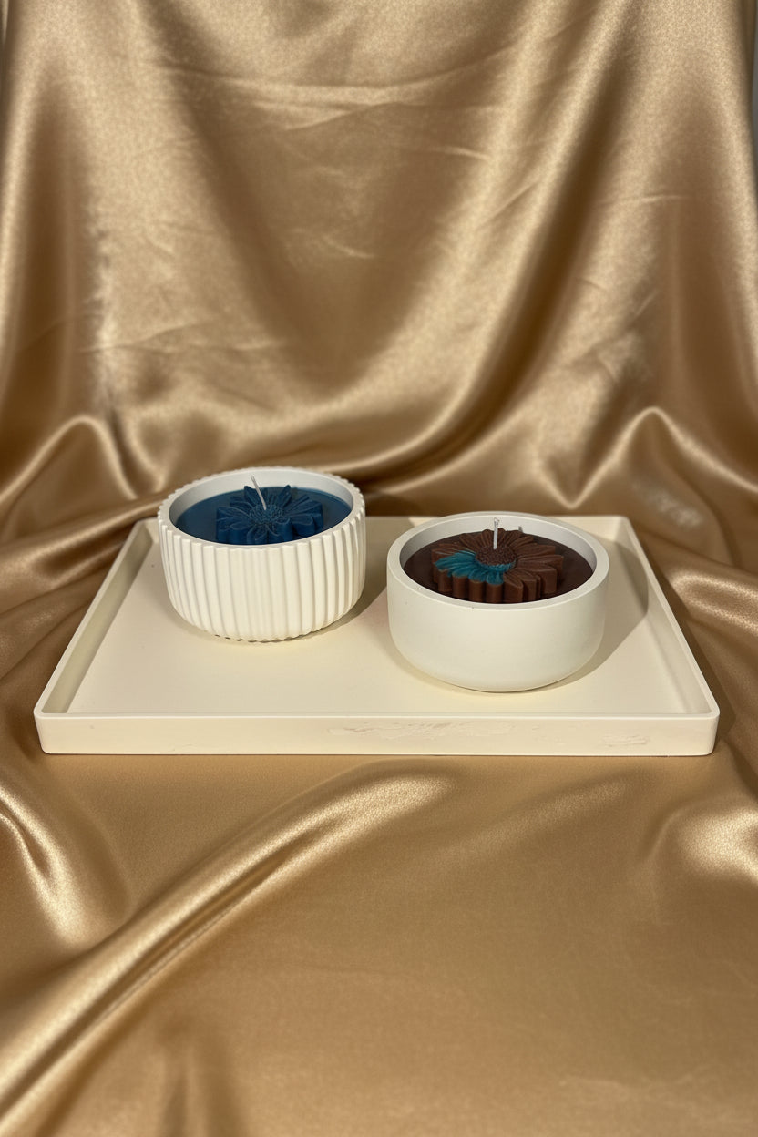 Luxury Daisy Flower Candle Set with Decorative Tray | Handmade Floral Candles | Modern Home Decor Gift